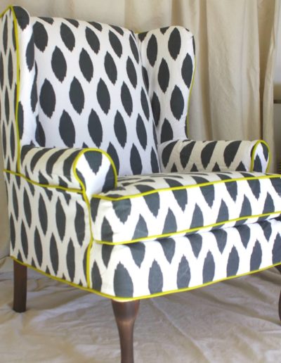 decorative black white wingback chair slipcover with yellow accents